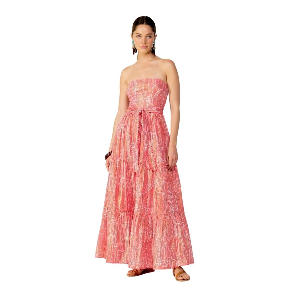 Poupette St. Barth Long Dress Thelma Pink Akoy Shimmer Maxi Small Strapless